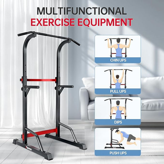 PASYOU Power Tower Pull Up Dip Station Adjustable Height Pull Up Bar Station Multifunctional Pull Up Bar Free Standing for Home Gym Strength Training Fitness Workout Equipment