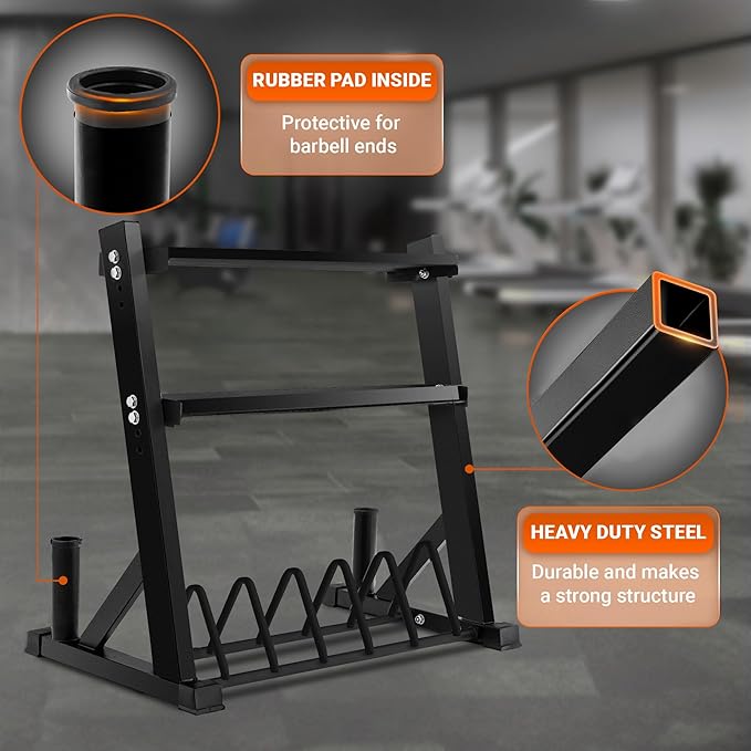 Yes4All 6 Pegs & 4 Barbell Storage Racks Load Up to 1190 LBS - Wall Mounted Weight Plate Tree & Barbell Holder