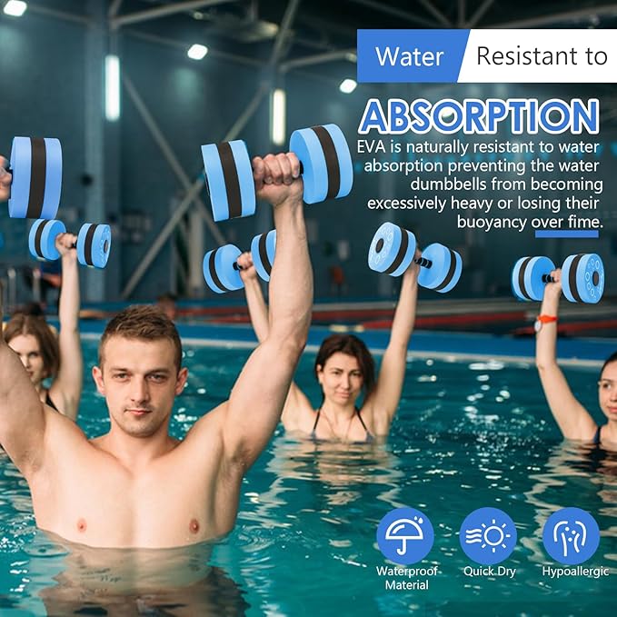 Aquatic Exercise Dumbbells, 2PCS Aqua Fitness Barbells, EVA-Foam Water Rings Dumbbell Set, Pool Weights Dumbbells Set for Water Aerobics Weight Loss, Pool Fitness, Water Exercise