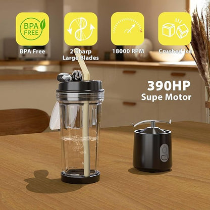 Portable Blender for Shakes and Smoothies 17Oz, Personal Blender 4000mAh USB Rechargeable, 500ml Portable Juicer for Kitchen/Travel/Gym(Black)