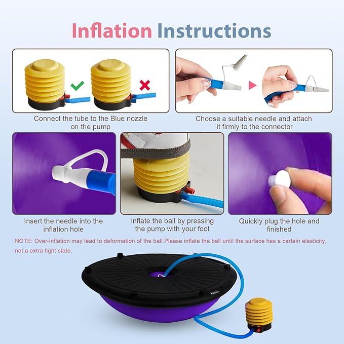Half Balance Ball Trainer, Inflatable Half Exercise Ball Balance Trainer with Pilates Ball & Resistance Bands, Non-Slip Half Yoga Ball for Home Gym Full Body Workouts