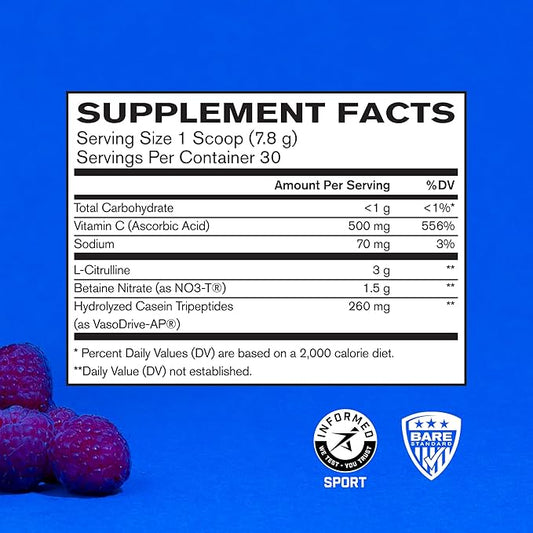 BARE PERFORMANCE NUTRITION, BPN Endo Pump Pre-Workout Muscle Pump Enhancer, Increased Blood Flow/Oxygen Transport to Muscles, Blue Raspberry