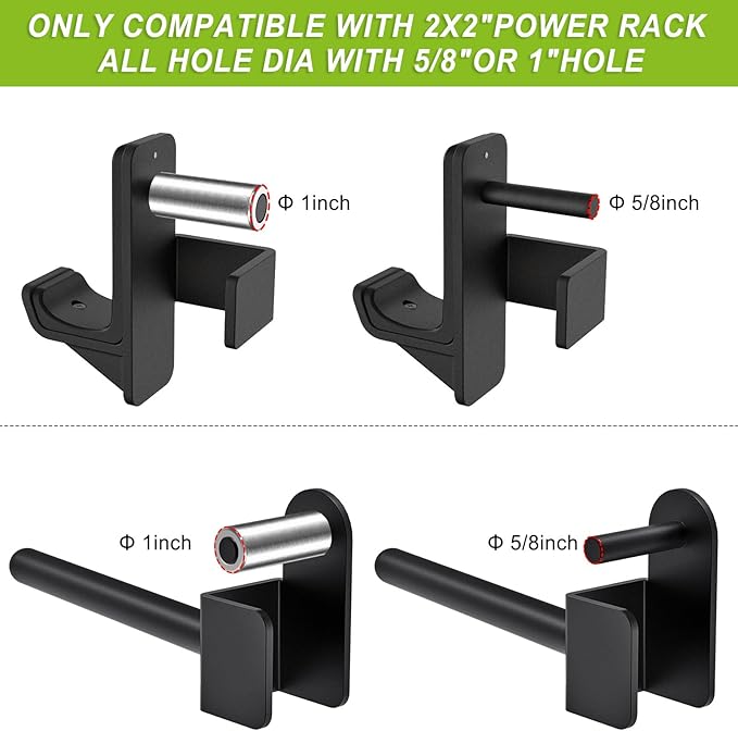 Kipika J-Hooks and Weight Plate Holder Set for 2" x 2" and 3" x 3" Power Rack - Squat Rack Attachments for Strength Training and Weight Storage - Fit Standard 1-inch and Olympic 2-inch weight plates