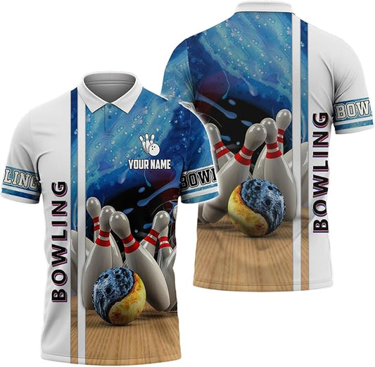Personalized 3D Bowling Polo Shirts, Custom Name, Team Name Shirt, Bowling Shirts for Men Women, Birthday, Christmas