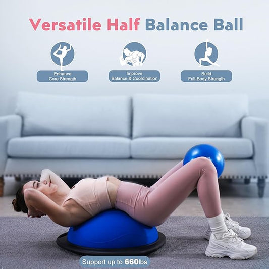 Half Balance Ball Trainer, Inflatable Half Exercise Ball Balance Trainer with Pilates Ball & Resistance Bands, Non-Slip Half Yoga Ball for Home Gym Full Body Workouts