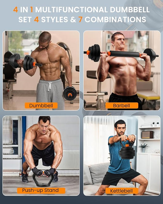 Adjustable Weights Dumbbells Set, 22/33/44/55/66/88lbs Free Weights Dumbbells Set with 4 Mode, Weight Set for Home Gym, Used as Kettlebells, Barbell, Push up Stand, Workout, Suitable Men and Women