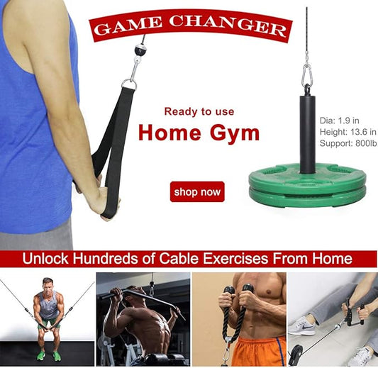 Cable Pulley System Gym Equipment, Squat Rack Accessories for LAT Pulldown, Tricep, Bicep, Arm Workouts - DIY Home Gym Cable Machine - Weight Plates Loading Pin