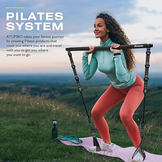 Pilates Bar Kit With Resistance Bands, Workout Equipment for Legs, Hip, Waist, Arm, Squats Exercise Equipment for Home Workouts, Adjustable 3-Section Bar Kit for Women & Men