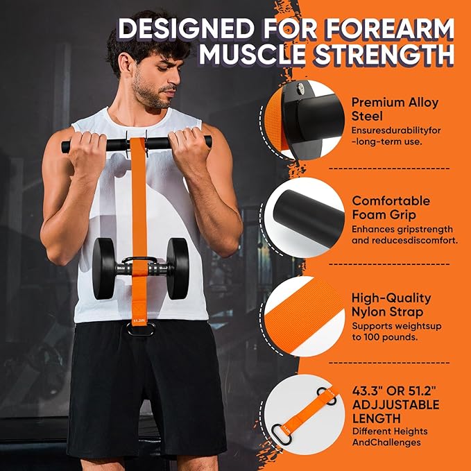 Forearm Strengthener and Wrist Roller 43.3 inch 51.2 inch