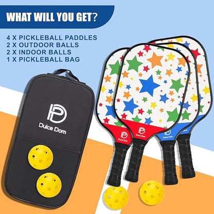 DULCE DOM Pickleball Paddles 2/4 with 4 Pickleball