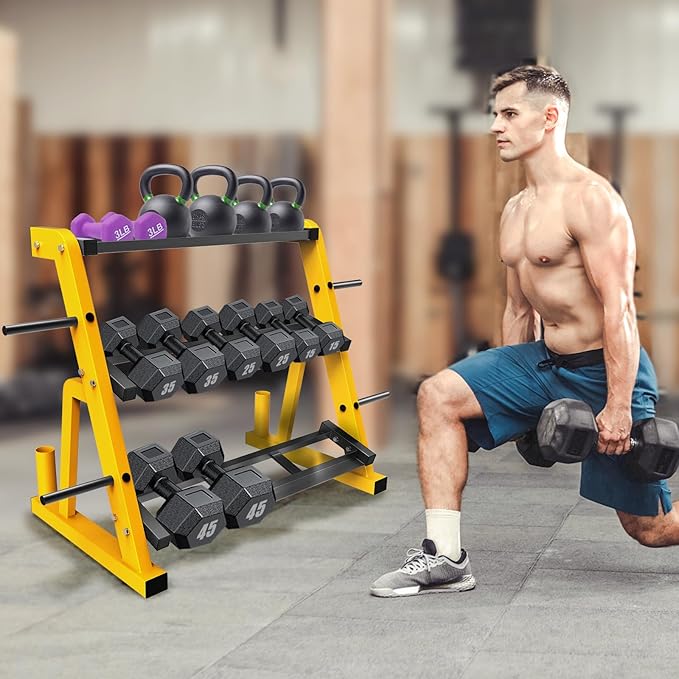 Kipika Heavy Duty 3 Tier Dumbbell Rack Multifunctional, Weight Rack for Dumbbells, Home Gym Equipment, Suitable for Storage of Dumbbell, Kettle Bell, Barbell Plate, Barbell Bar