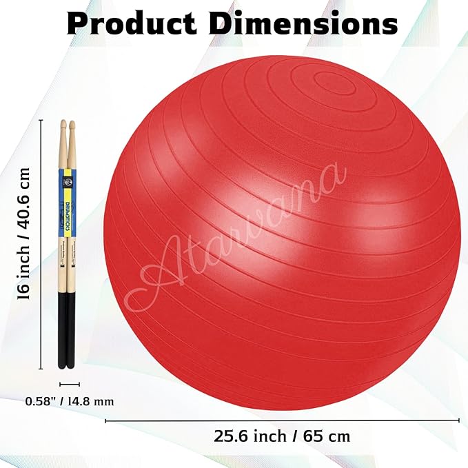 Atarvana Cardio Drumming Equipment Set, Extra Thick Yoga Ball with Pump & Cardio Drumming Sticks with Grips, Aerobic Exercise Ball Drumsticks Workout Set for Stability, Rhythm, Gymnastics