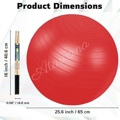 Atarvana Cardio Drumming Equipment Set, Extra Thick Yoga Ball with Pump & Cardio Drumming Sticks with Grips, Aerobic Exercise Ball Drumsticks Workout Set for Stability, Rhythm, Gymnastics
