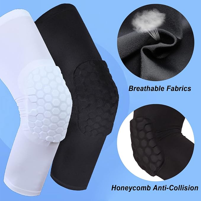 Laiiqi Compression Knee Pads Leg Sleeve, Hex Knee Pads for Basketball Honeycomb Anti Collision Knee Pads Long Kneepads Non-Slip Football Knee Pads for Youth Adult