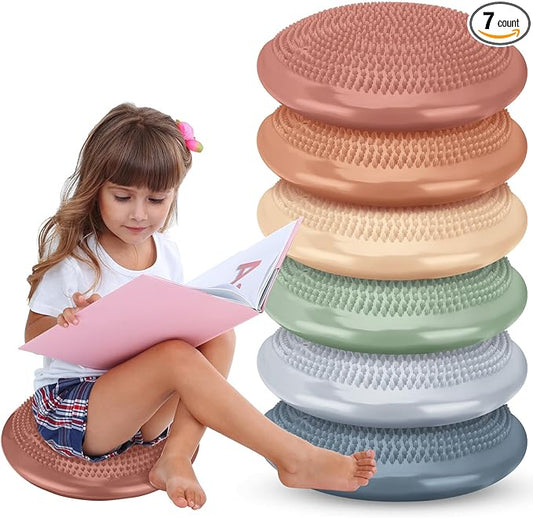 Amylove 6 Pcs Inflated Wobble Cushion Pump Wiggle Seat for Sensory Kids Flexible Seating Exercise Balance Disc Sensory Chair for Office School Home Equipment, Pump Included
