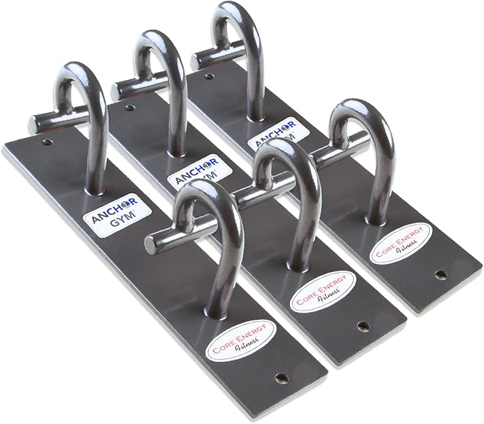 Anchor Gym Core Station - Wall Mount Workout Anchors for Resistance Band, Three Units with Two Hooks for Exercise Bands, Body Weight Straps, Strength Training & Home Gym - (Screws Included)