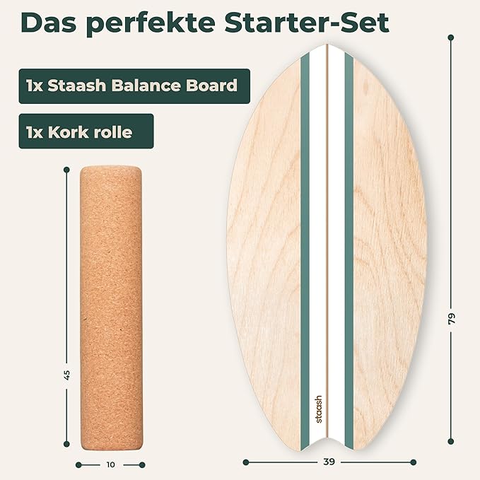 STAASH® Balance Board – Starter (Board + Roller) or Full Kit (w/Mat, Ball & Disc) – Core Balance Trainer for Fitness, Rehab, Surf – Free Coaching Videos