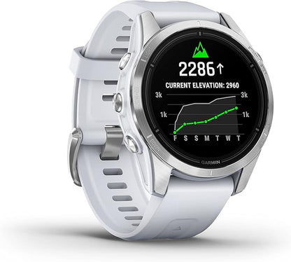Wearable4U - Garmin epix Pro (Gen 2), 42mm, High Performance Smartwatch, Advanced Training Technology, Built-in Flashlight, Whitestone with White Earbuds Bundle