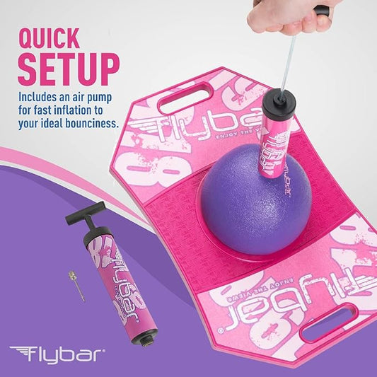 Flybar Pogo Trick Ball for Kids, Bounce Board for Boys and Girls Ages 6+, Up to 160 lbs, Includes Pump, Easy to Carry Handle, Durable Plastic Deck Indoor, Outdoor Toy Pogo Jumper,