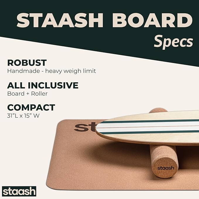 STAASH® Balance Board – Starter (Board + Roller) or Full Kit (w/Mat, Ball & Disc) – Core Balance Trainer for Fitness, Rehab, Surf – Free Coaching Videos