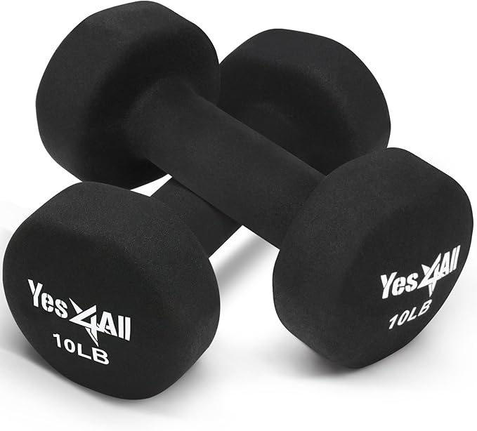 Yes4All Deluxe Neoprene Dumbbells (A Pair) – Multi Color & Weights Available (E-Black - 10 lbs (Pair))