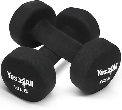 Yes4All Deluxe Neoprene Dumbbells (A Pair) – Multi Color & Weights Available (E-Black - 10 lbs (Pair))
