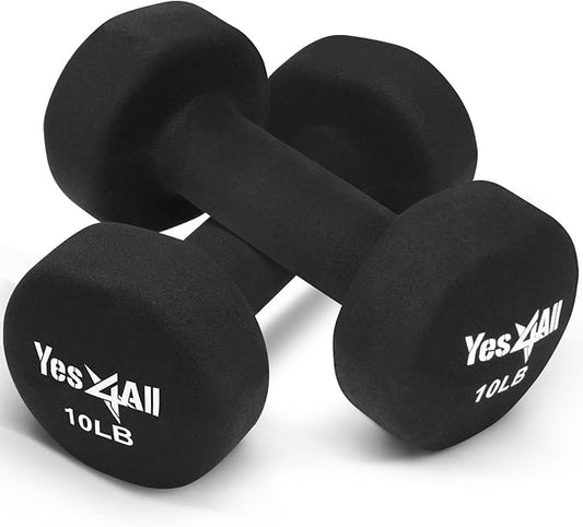 Yes4All Deluxe Neoprene Dumbbells (A Pair) – Multi Color & Weights Available (E-Black - 10 lbs (Pair))