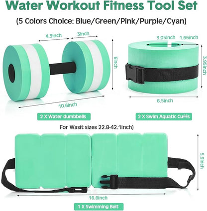 5 Pcs Aquatic Exercise Set Including 2 Ankle Swimming Weights 2 Lightweight Aquatic Exercise Dumbbells and Swim Belt Pool Exercise Equipment for Aquatic Aerobics Exercise