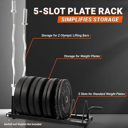 Yes4All 6 Pegs & 4 Barbell Storage Racks Load Up to 1190 LBS - Wall Mounted Weight Plate Tree & Barbell Holder