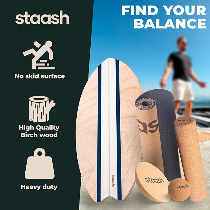STAASH® Balance Board – Starter (Board + Roller) or Full Kit (w/Mat, Ball & Disc) – Core Balance Trainer for Fitness, Rehab, Surf – Free Coaching Videos