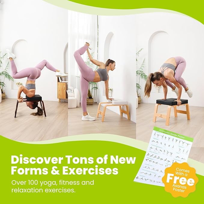 Yoga Headstand Bench, Stand Yoga Chair for Balance Training, Core Strength Building, Upside Down Chair for Relaxation, Handstand Trainer Inversion Chair for Home Gym (Chocolate Black)
