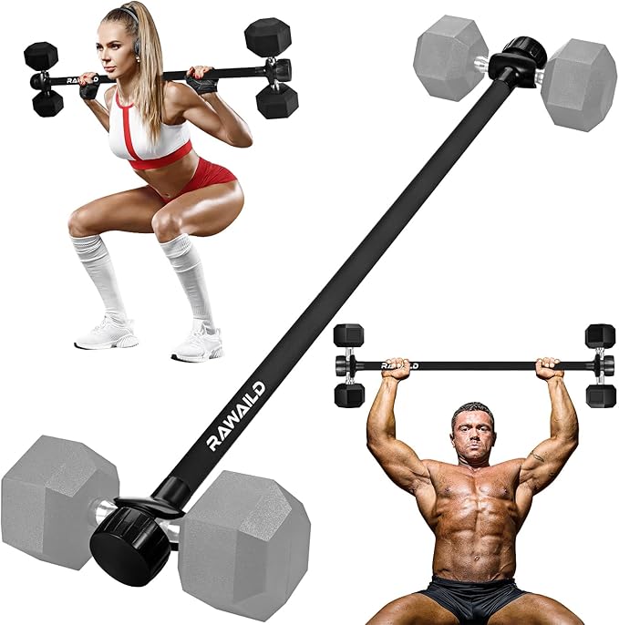 Dumbbell Converter, Convert Dumbbells to Barbell Set, Weight Bar for Bench Presses, Squats, Hip Thrust, Deadlifts, Home Weightlifting and Strength Training, Up to 300lbs, Versatile Home Gym Equipment