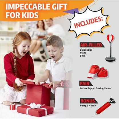 Everlast Kids Boxing Set with Stand, Adjustable Punching Bag for Boys & Girls Aged 3-10, Includes Boxing Gloves
