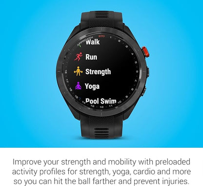 Garmin Approach S70 Golf Smartwatch, Full-Color CourseView Maps AMOLED Display, Advanced Shot Execution & Putt Alignment, Immersive Golfing Experience w/Signature Stand Power Bundle