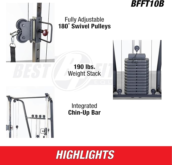 Body-Solid Best Fitness (BFFT10B) Functional Trainer Cable Machine, Full Body Workout Weight Stacks, Chest and Shoulder Exercise Home Gym LAT Pulldown Machines with 190lb Weights Stack, Black