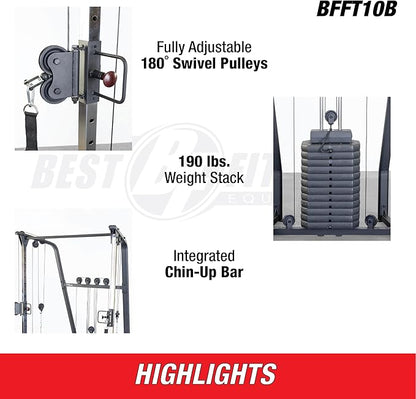 Body-Solid Best Fitness (BFFT10B) Functional Trainer Cable Machine, Full Body Workout Weight Stacks, Chest and Shoulder Exercise Home Gym LAT Pulldown Machines with 190lb Weights Stack, Black