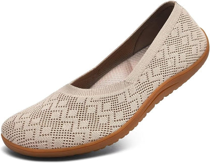 Women's Wide Toe Box Flats Shoes Knit Ballet Flat Slip-on Dress Walking Comfort Shoes