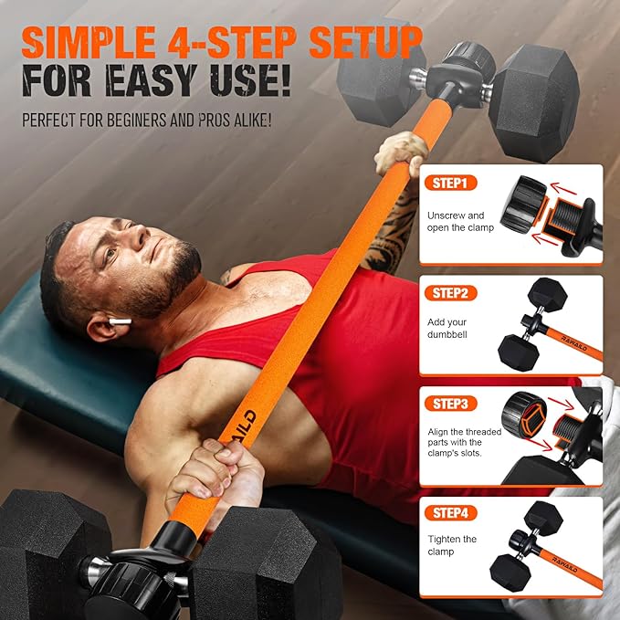 Dumbbell Converter, Convert Dumbbells to Barbell Set, Weight Bar for Bench Presses, Squats, Hip Thrust, Deadlifts, Home Weightlifting and Strength Training, Up to 300lbs, Versatile Home Gym Equipment