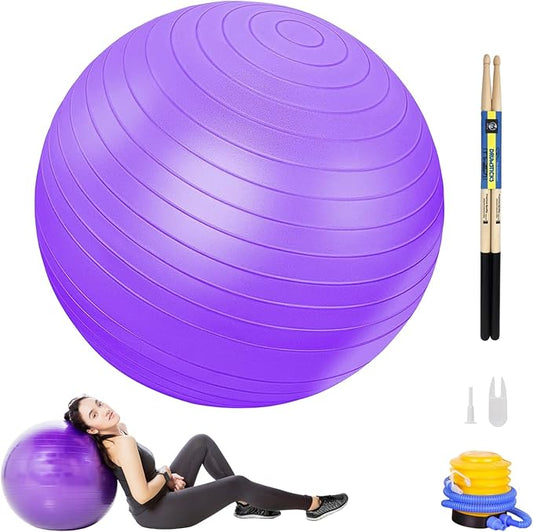 Atarvana Cardio Drumming Equipment Set, Extra Thick Yoga Ball with Pump & Cardio Drumming Sticks with Grips, Aerobic Exercise Ball Drumsticks Workout Set for Stability, Rhythm, Gymnastics