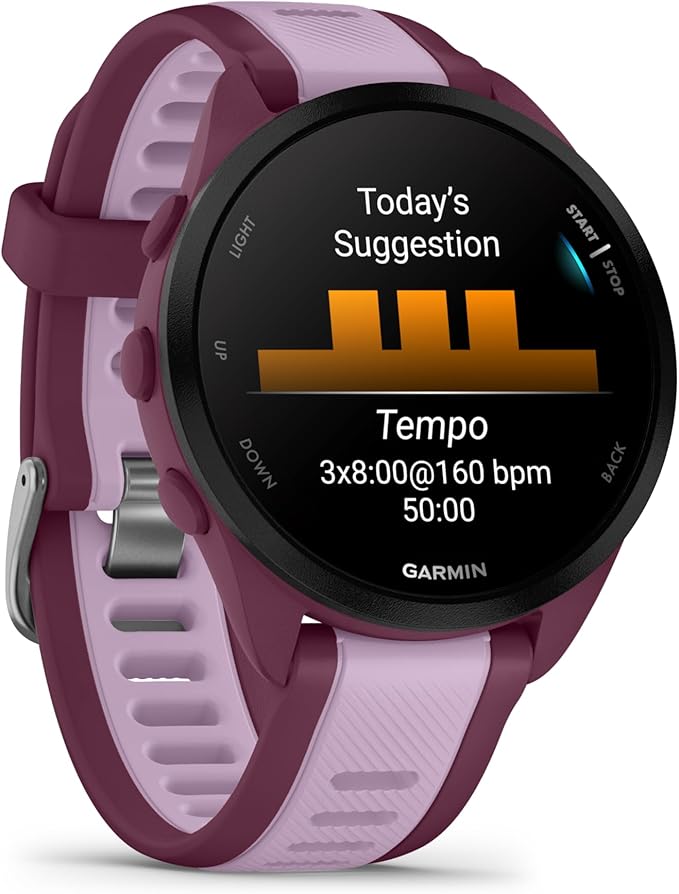 Garmin Forerunner 165 Music GPS Running Smartwatch, Fitness Tracker Smart Watch for Men and Women Bundle with Accessories - Berry/Lilac
