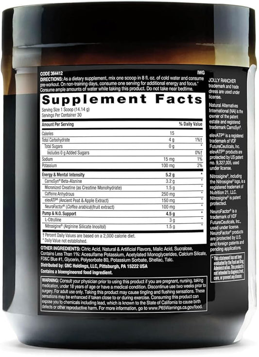 BEYOND RAW LIT | Clinically Dosed Pre-Workout Powder | Contains Caffeine, L-Citrulline, and Beta-Alanine, Nitric Oxide and Preworkout Supplement | Jolly Rancher Blue Raspberry | 30 Servings