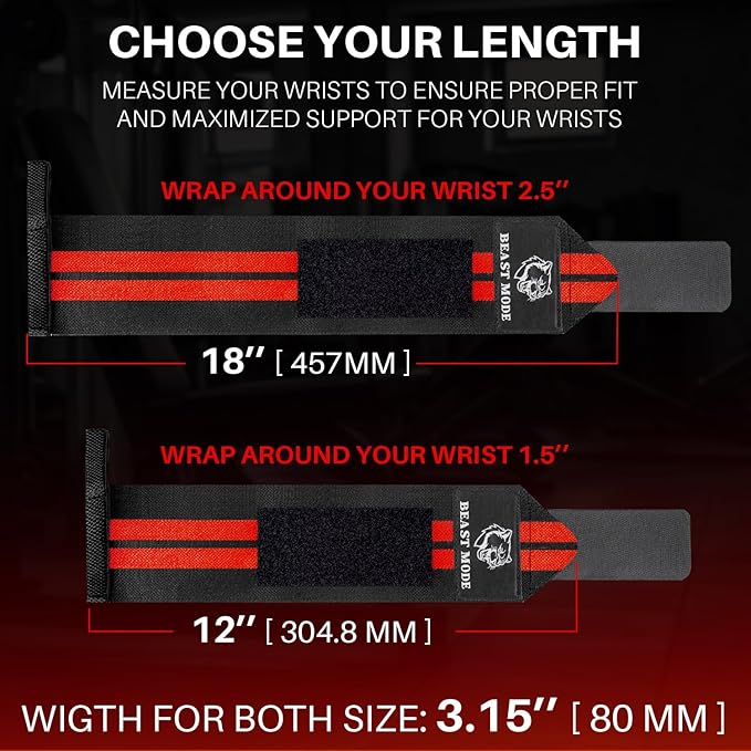 TECEUM Weightlifting 18" & 12" Wrist Wraps with Thumb Loop – Heavy Duty Wrist Workout Braces for Men and Women – Ideal for Powerlifting, Strength Training, Bodybuilding