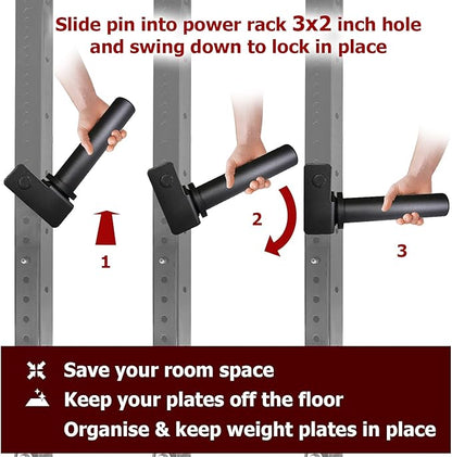 A2ZCARE Weight Plate Holder - Attachment Power Cage Rack for Power Rack - Weight Plates Storage Fit 2-inch Olympic Weight Plates (Set of 4)