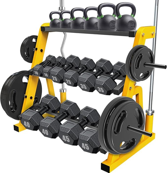 Kipika Heavy Duty 3 Tier Dumbbell Rack Multifunctional, Weight Rack for Dumbbells, Home Gym Equipment, Suitable for Storage of Dumbbell, Kettle Bell, Barbell Plate, Barbell Bar