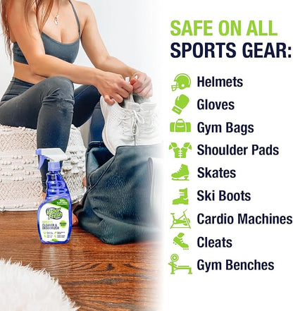 Sports Cleaner and Deodorizer - Sports Gear Odor Eliminator, Boxing Glove Deodorizer, Gym Equipment Spray, Natural and Plant Based, 16 Fl Oz (12-Pack)