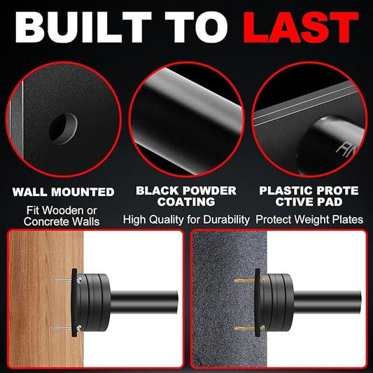 Wall-Mounted Strength Training Plate Storage Rack – Heavy Duty 2” Weight Plate Holder with Foam Padding, Bumper Plate Storage for Home Gym, Garage, and Power Rack