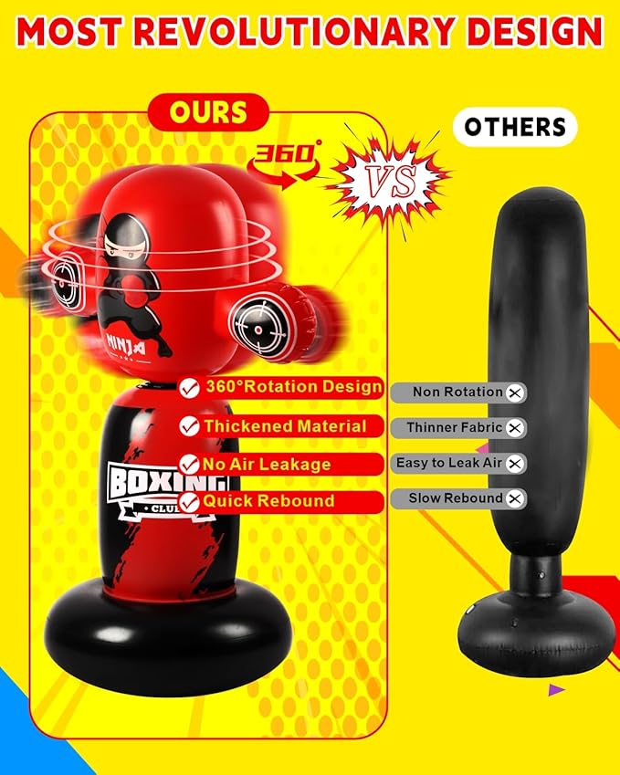 Punching Bag for Kids,New Upgraded 360°Rotating Kids Punching Bag,Inflatable Boxing Bag Toy for Boys Girls, Christmas Birthday Gift for Kids Age 3-12