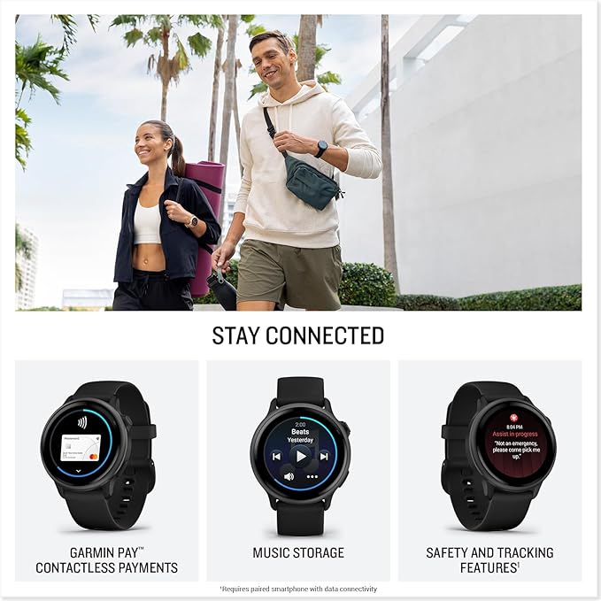 Garmin Vivoactive 6 Fitness GPS Smartwatch AMOLED Display Slate with Black Silicone Band, 11-Day Battery, 80+ Sports Modes, Activity Tracking Smart Features, Music, Contactless Payments Bundle