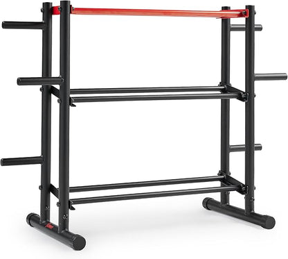 Sunny Health & Fitness Multi-Weight Storage Rack Stand for Dumbbells, Kettlebells, Olympic Weight Plates, Barbell, Medicine Ball