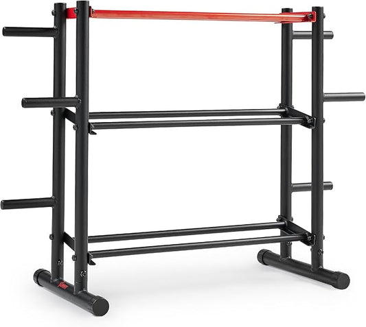 Sunny Health & Fitness Multi-Weight Storage Rack Stand for Dumbbells, Kettlebells, Olympic Weight Plates, Barbell, Medicine Ball